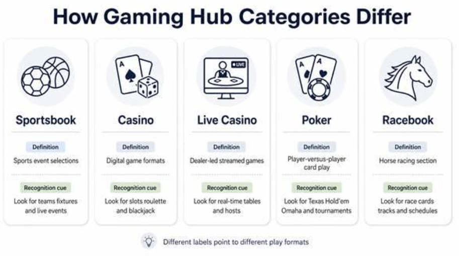Gaming hub category comparison cards
