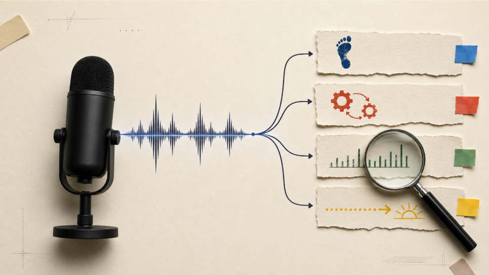 Founder interview waveform and claim cards